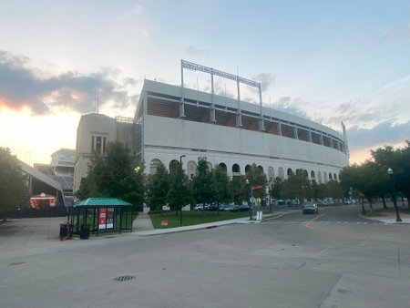 Columbus, Ohio, USA - 4 August 2023: Side view of the Ohio State University Football Stadium early in the morning with an empty parking lot.のeditorial素材