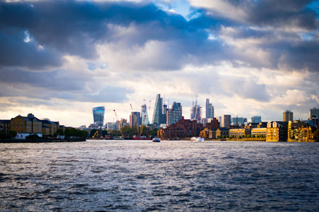 View of central London buildings from across the Eastern arm of the Thamesの写真素材