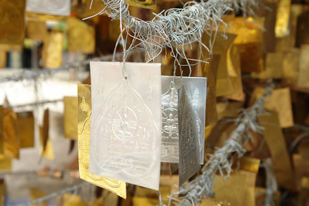 Talisman gold and silver for Buddhism worshiping in Thailandの写真素材
