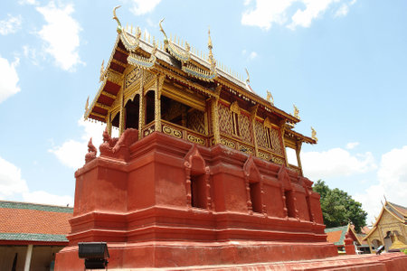 Simulator Pagoda of Thai Temple Architecture Style Northern Thailand where location in Chiangmaiの写真素材