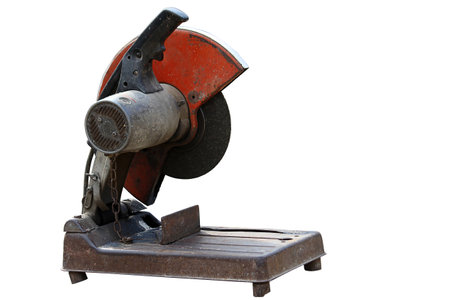 Tool for cutting steel on floor. working with worker construction or manufacturing, isolate whiteの写真素材
