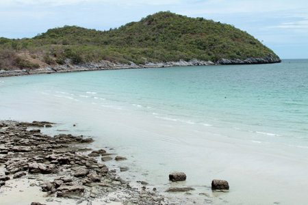 Seaside cliffs island Ko Sichang in Thailandの写真素材