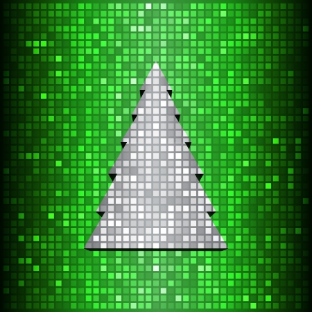 White mosaic christmas tree on green backgroundの写真素材