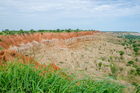 Natural phenomenon Miradouro da Lua or the Moon Landscape in Angola. Wind and rain erosion has formed this fantastical landscape. The photo shows the collapsed part.の写真素材