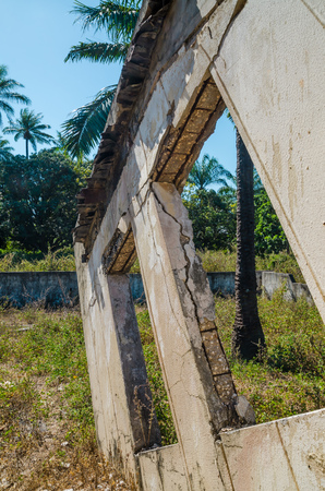 Ruins of once grand mansion or lodge on island Bubaque in Bijagos Archipelago of Guinea Bissau, West Africaの写真素材