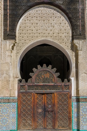 Bou Inania Madrasa, famous example of Maranid architecture and a popular tourist sight, Fes, Morocco, North Africa.の写真素材