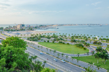 View over the bay and peninsula of Luanda with highway in the front and yacht club in background, Angola, Southern Africaのeditorial素材