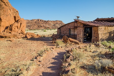 Twyfelfontein, Namibia - June 017 2014: Visitors center built out of rocks at Twyfelfontein rock engravingsのeditorial素材