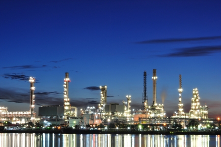 Oil refinery at morning twilight のeditorial素材