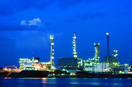 Oil refinery at evening twilight のeditorial素材