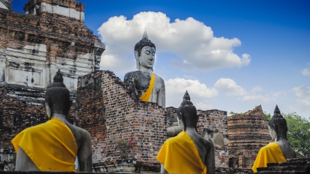 Wat Yai Chaimongkol in Ayuthaya Thailandの写真素材