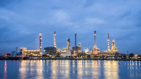 Oil refinery at twilightのeditorial素材