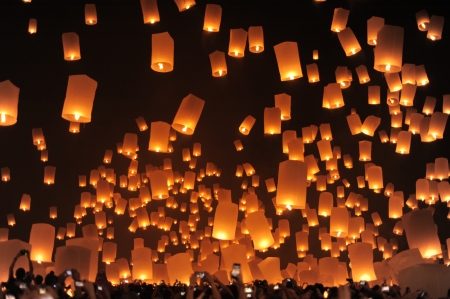 Sky lanterns, Flying Lanternsの写真素材