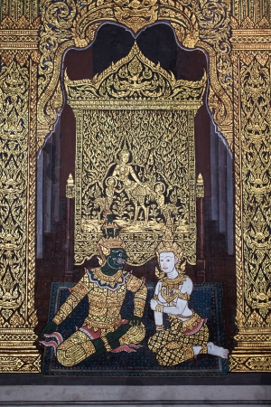 Thai Mural painting at Wat Phrao Kaeo Bangkokのeditorial素材