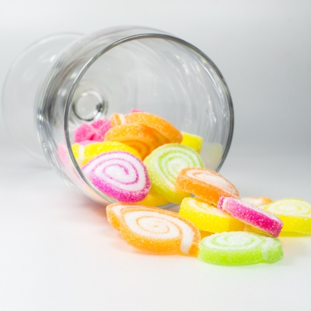 Sweet colourful jelly on white backgroundの写真素材
