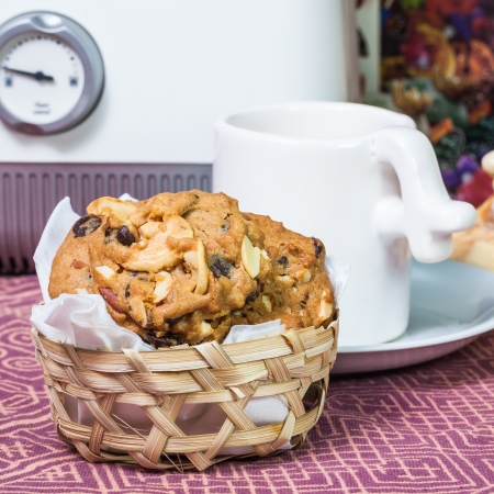 Homemade cookie in the bamboo basketの写真素材