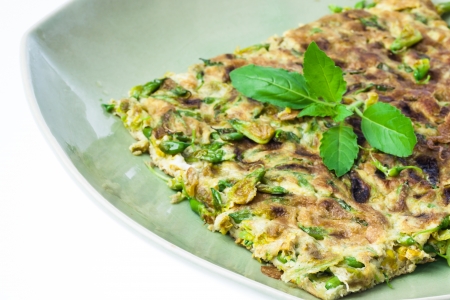 Dish of fried eggs with  the Sesbania flowerの写真素材