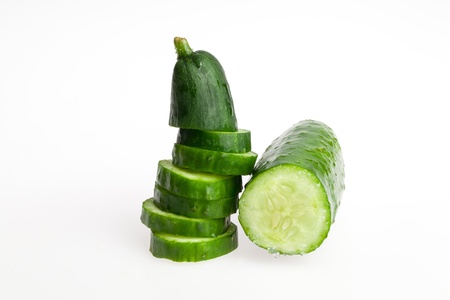 Close-up of slided Japanese cucumberの写真素材