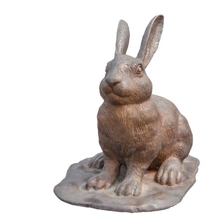 Copper rabbit statue isolated on white backgroundの写真素材