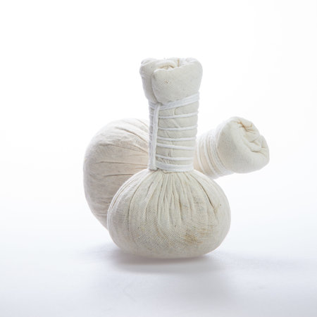 Couple of herb spa ball against white backgroundの写真素材