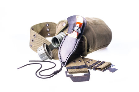 Close up of military flask against isolated white background