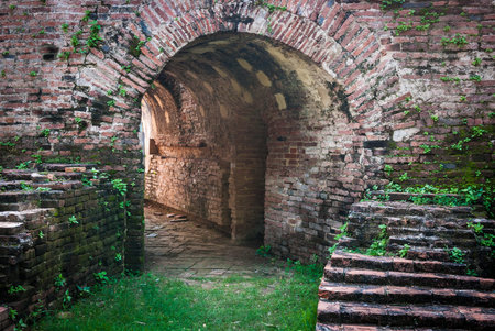 Ancient brick tunnelの写真素材