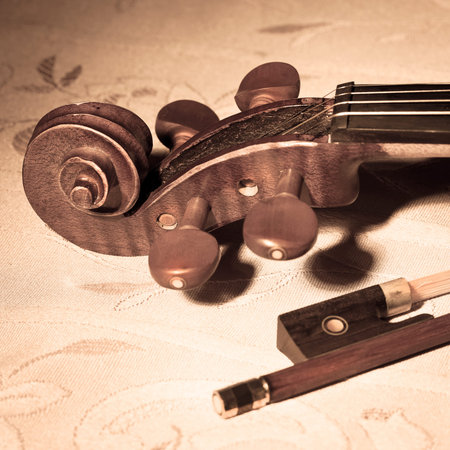 Vintage violin and bow in still life concept