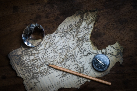 Old compass and vintage mapの写真素材