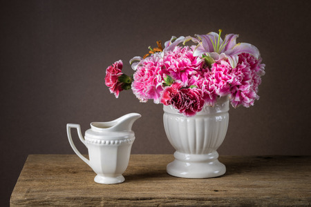 Still life with a bunch of astersの写真素材