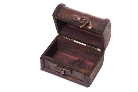 Small vintage wooden box open on isolated white backgroundの写真素材