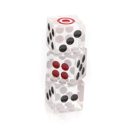 Transparent dices on isolated white backgroundの写真素材