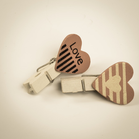 wooden clips with love symbolの写真素材