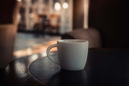 closeup of a cup of coffee at coffee shopの写真素材