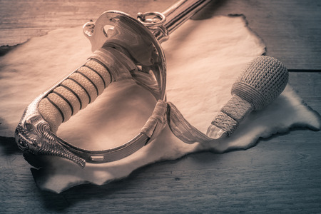 knight sword on burn paperの写真素材