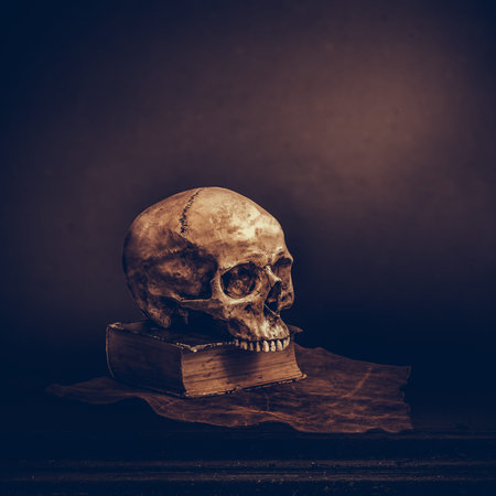 Space on grunge wooden table with light beamの写真素材