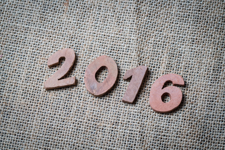clay letter number 2016 on sack cloth, happy new year effect in vintage styleの写真素材