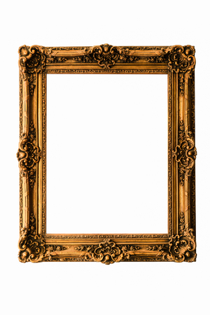 Gold vintage frame isolated on white backgroundの写真素材