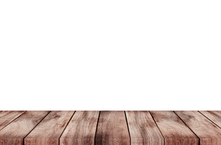Empty top of wooden table or counter isolated on white background. For product displayの写真素材