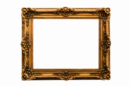 Gold vintage frame isolated on white backgroundの写真素材