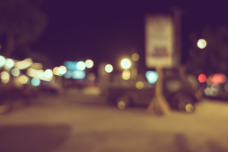 Retro truck at parking lot with bokeh light, vintage effectの写真素材