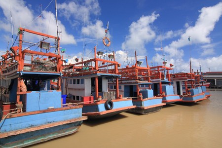 Fishery boat on port in Rayong, Thailand.の写真素材