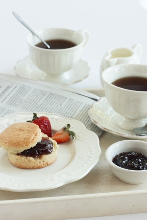 Bread and cup of coffee in breakfast set in many style の写真素材