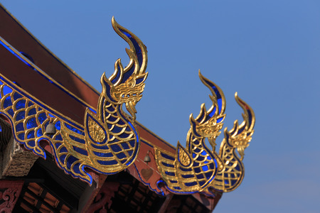 Beautiful Thai temple style and buddhist art decoration in Thailand.の写真素材