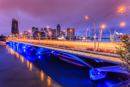Singapore is building the bridge at night and light colors.のeditorial素材