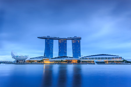 Building of Singapore city at nightのeditorial素材