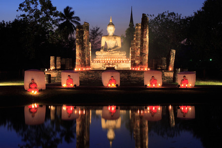 Buddhism Monk sit in the Temple in Thailand.の写真素材