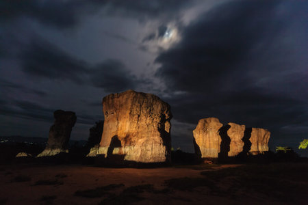 Located in the center of beautiful natural standing stone.の写真素材