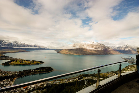 Lake view from the terrace, from the top of the mountainの写真素材