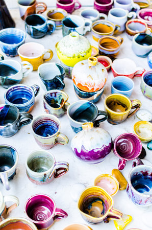 Colorful ceramic mugs