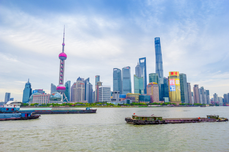 beautiful modern city night scene of shanghai north bund viewのeditorial素材